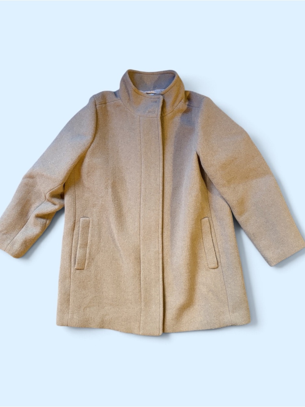 J. Crew City Coat Wool Blend Camel Funnel Neck Zip Front Size 20 Like New